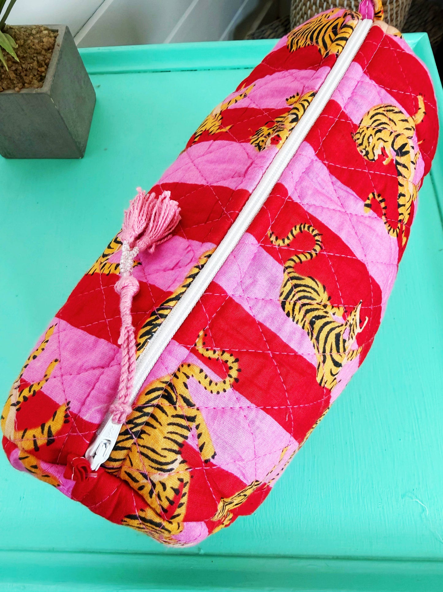Quilted Makeup Bags | Cosmetics Bag | Pink Red Tiger Print