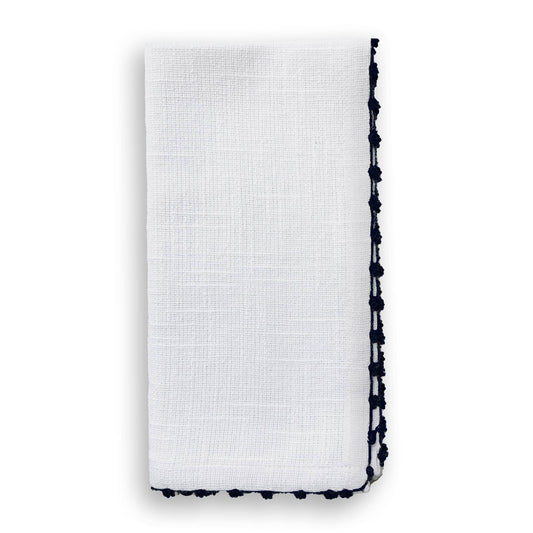 Knotted Edge White Cotton Napkin with Black Trim