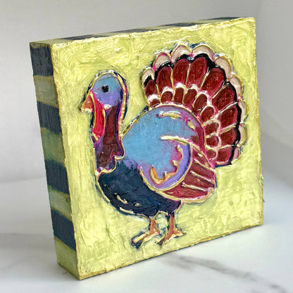 Thanksgiving Turkey Textured Handpainted Wood Block Art